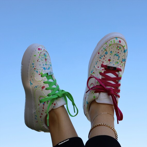 Nike Air Force 1 Custom Shoes Black Neon Splatter Green Blue Pink Red All Sizes