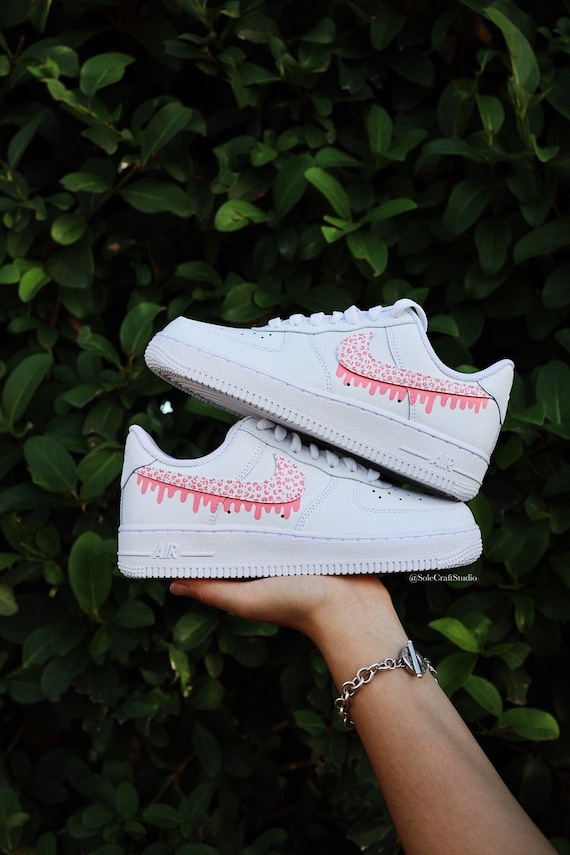 Hand Painted Air Force 1 Sneakers Pink Leopard Print Drip Swoosh