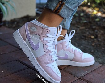 Custom Painted Jordan 1 Mid light Pink and Purple Personalized