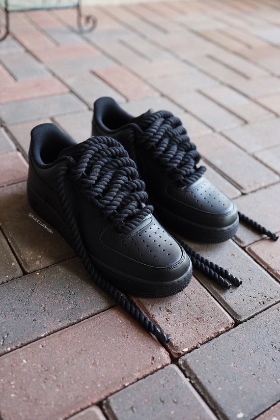 Lacci in corda nera Air Force 1 Sneaker personalizzata / Lacci in corda  spessi grossi di cotone nero AF1 / Forze aeree nere su nere -  Italia
