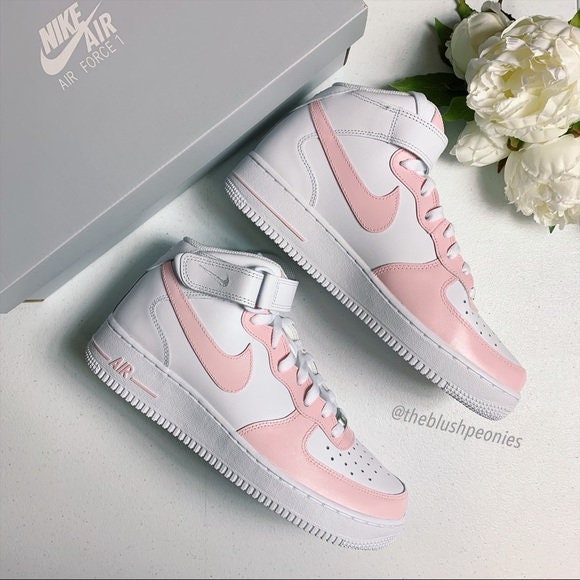 Personalized Nike Air Force One Mid Top Baby Pink Custom - Etsy