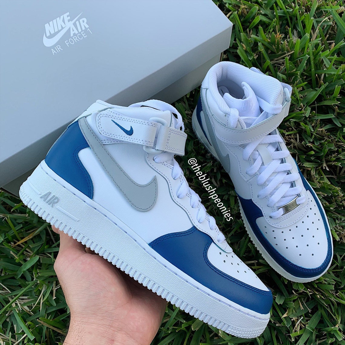 Custom Nike Air Force 1 Mids Blue and Grey | Etsy