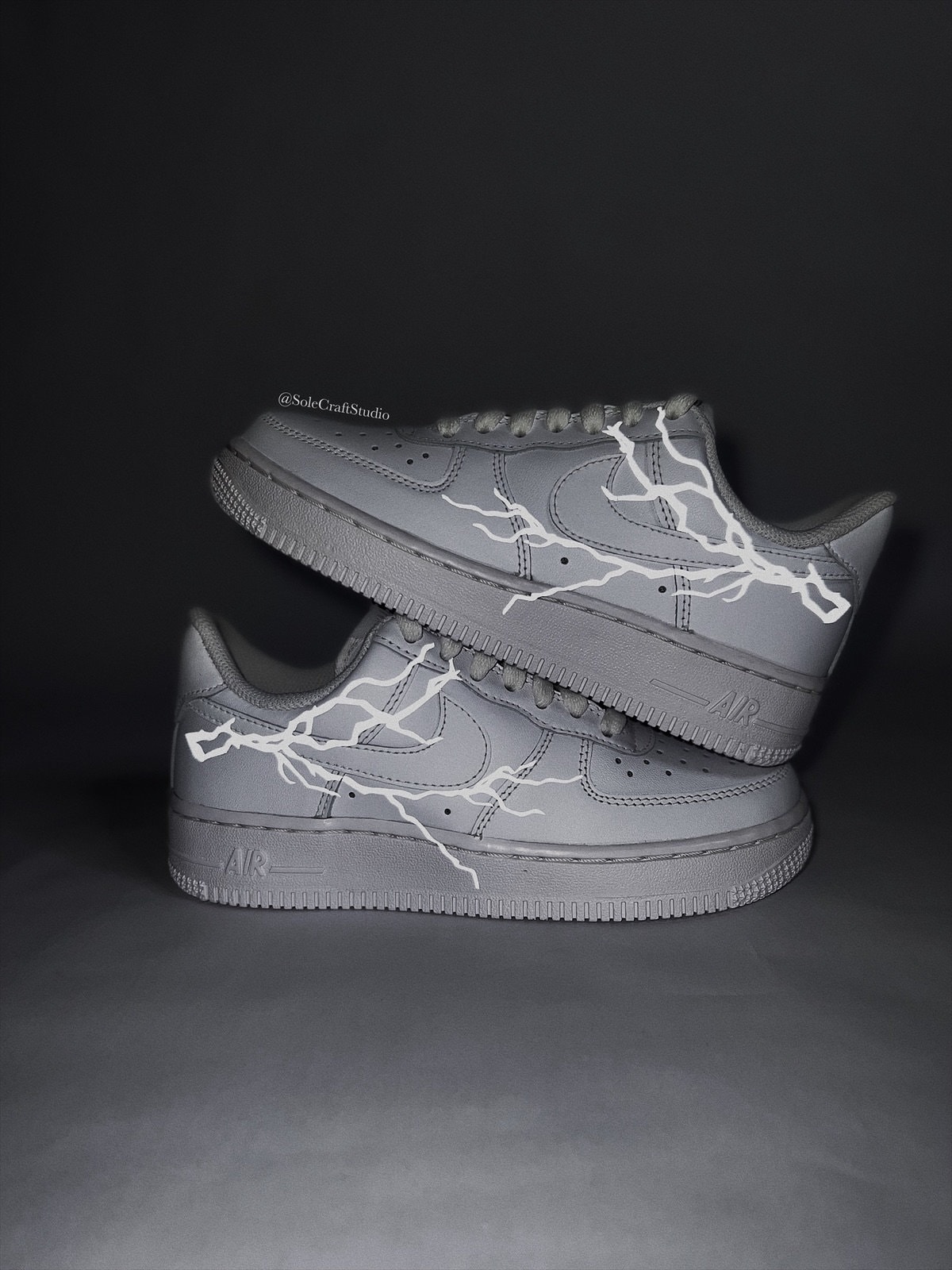 Black Dripping with Reflective Lightning Bolt Custom Air Force 1 Sneakers 10.5 M / 12 W