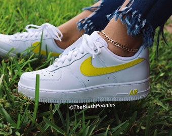 Custom Nike Air Force 1 Low (Yellow Swoosh) | Personalized Sneaker for Men  and Women