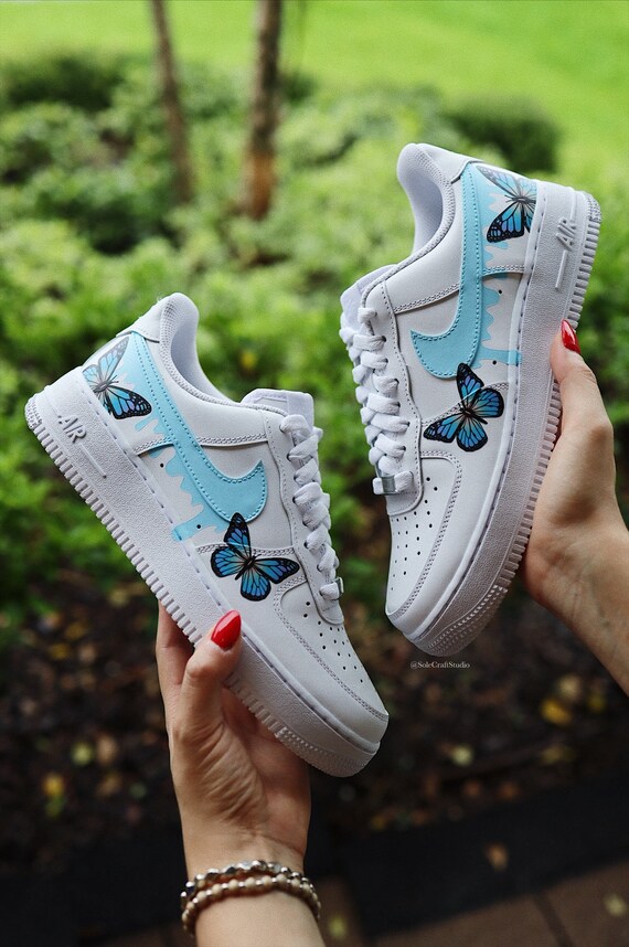 Custom Nike Air Force 1 Low AF1 blue Butterflies Blue Drip 