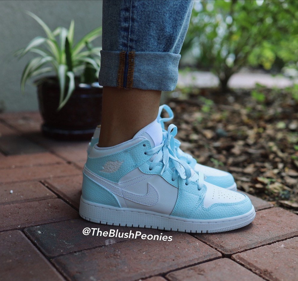 Custom Painted Jordan 1 Mid baby Blue Custom Painted Etsy