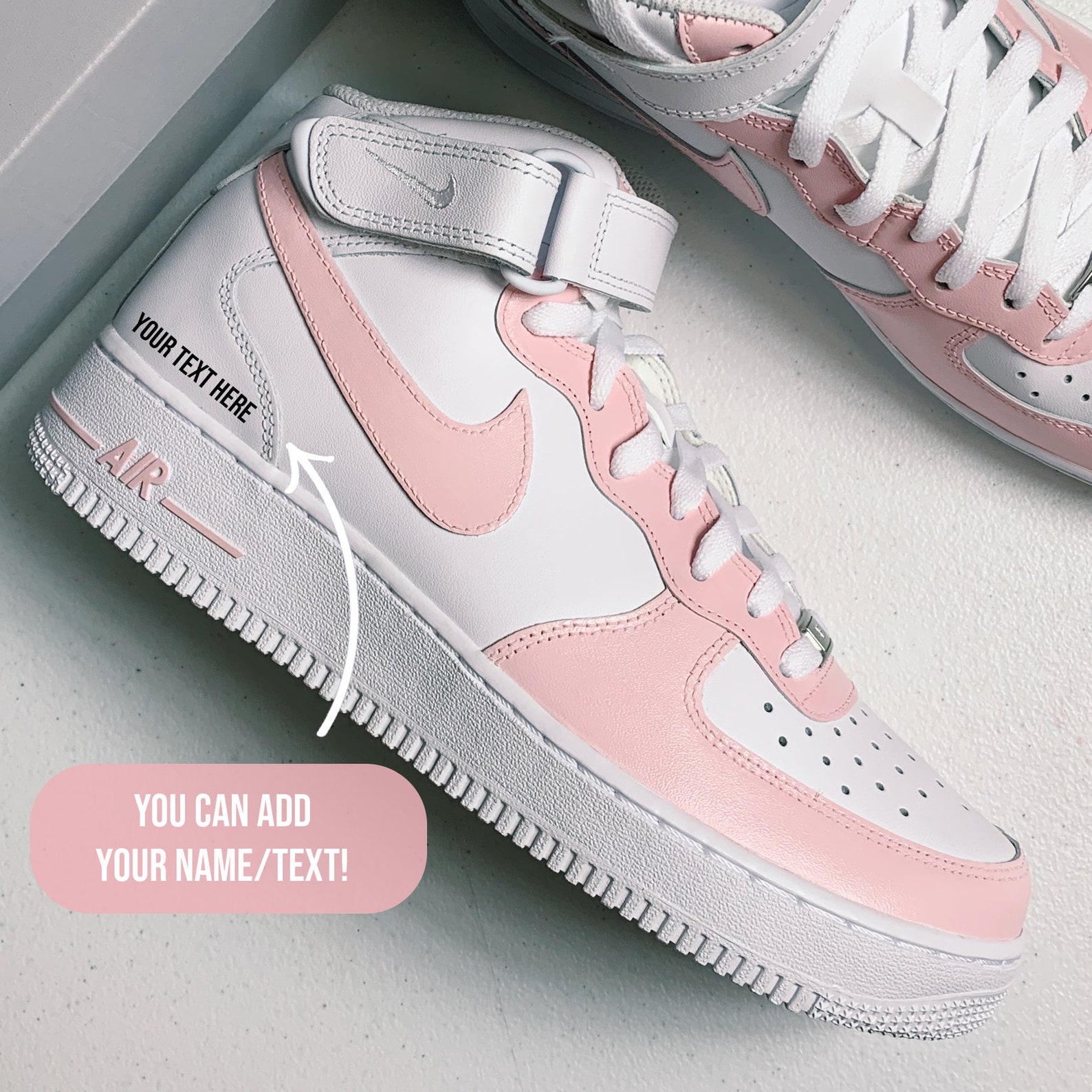 Personalized Nike Air Force One Mid Top Baby Pink Custom - Etsy