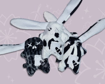 Faux Fur Creepy Zombie Bunny Plush in Cheetah, Cow or Zebra - Handmade Zombie Skeleton Bunny