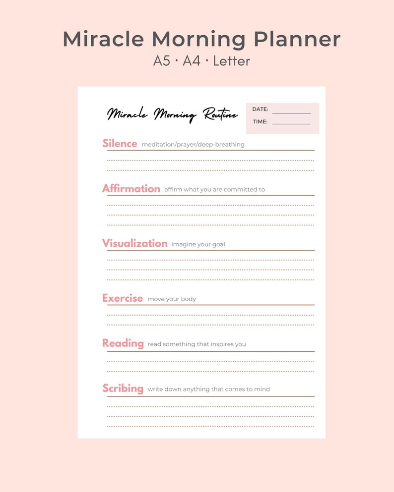 Miracle Morning Planner Miracle Morning Printable Miracle | Etsy