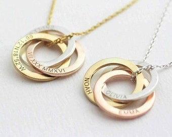 Family necklace by MilkGems - Linked circles - Necklace Custom Children - Name Rings - Eternity Necklace - Russian Ring Necklace - Gift