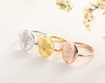 Birth Flower Ring • Floral Signet Ring • YO Flower Jewelry • Summer Jewelry • Birthday Gift - Bridesmaid Gifts • Gifts for Mom - Mothersday