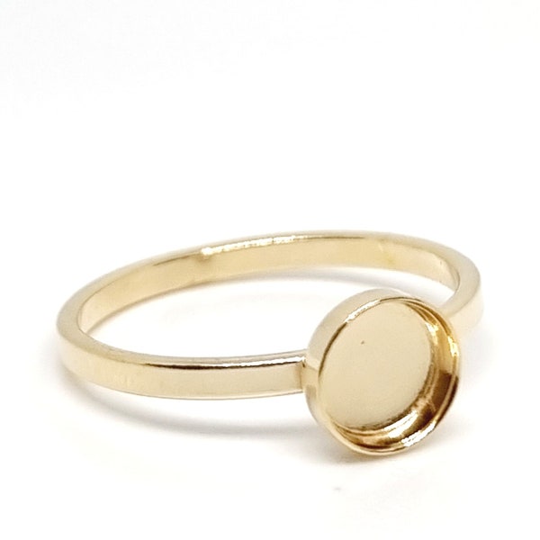 Gold-Vermeil-Ring-Lünette – Fassung aus massivem Silber – Andenken-Rohling – Muttermilch-Ring – Gedenkring – Blanko-Ring – Lünettenring – runder Ring