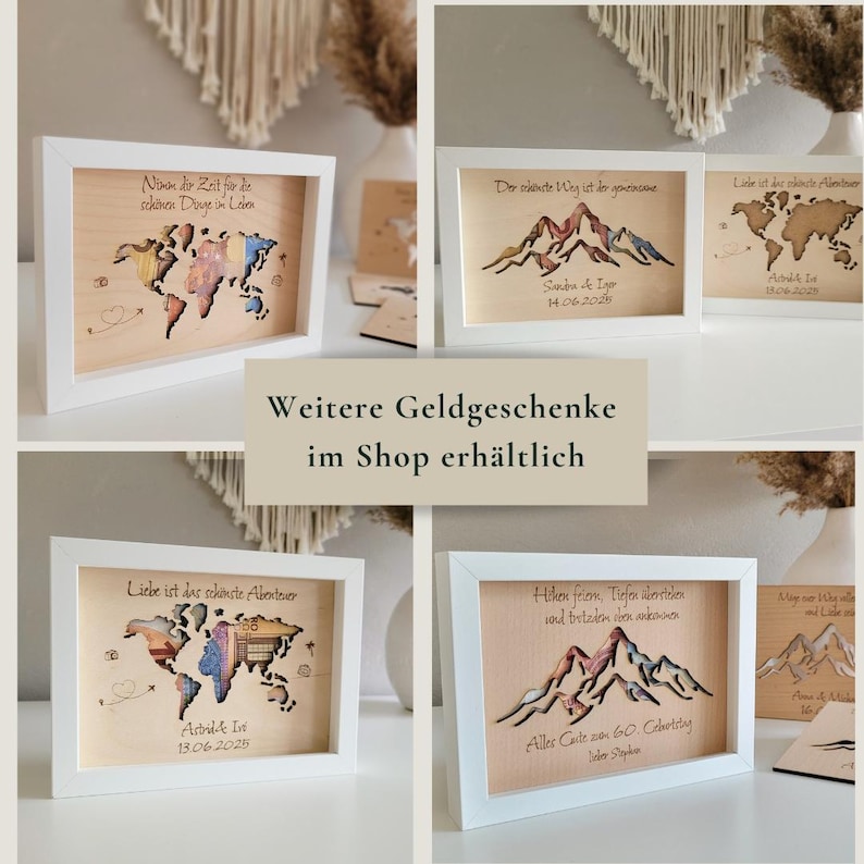 Geldgeschenk zum Geburtstag I Geldgeschenk im Bilderrahmen I Geldgeschenk Reise I Geldgeschenk Weltkarte I personalisierte Geschenke