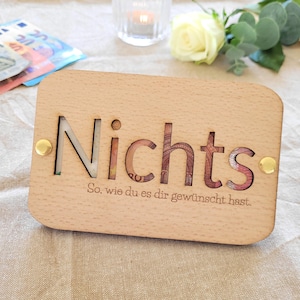 Geldgeschenk - Karte aus Holz "Nichts" - Geldgeschenk "Wir schenken uns nichts"