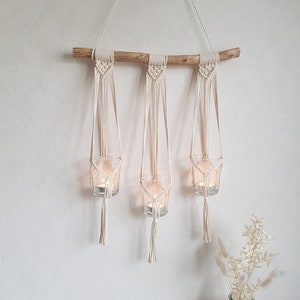 Hanging macrame lantern in boho style, balcony decoration, gift idea,