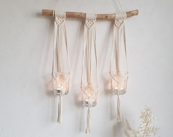 Hanging macrame candle holder / lantern in boho style | Macrame wall hanging for candles