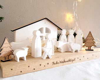 Große Krippe aus Raysin mit Holz I Raysin Weihnachtskrippe I skandinavische Weihnachtsdeko