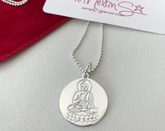 Buddha - tolle Kugelkette mit graviertem Buddha auf dem Anhänger aus 925 Sterlingsilber - Ohm / Halskette / Glaube / Ruhe / Geschenk