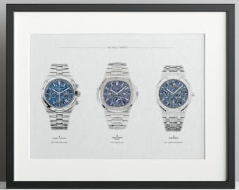 Holy trinity of watches - Series 1.0 - Audemars Piguet, Vacheron Constantin, and Patek Philippe - digitally created technical drawing