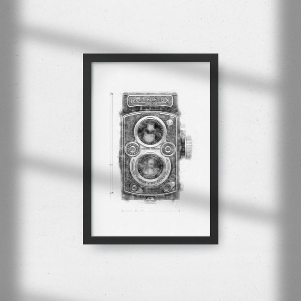 Rolleiflex A1 TLR camera - digitally created technical drawing