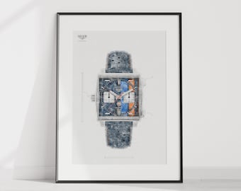 HEUER Monaco Gulf Calibre 11, Ref. CAW211R.FC6401 - digitally created technical watch print