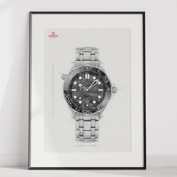 Omega Seamaster diver 300m, Ref. 210.30.42.20.01.001 - digitally created technical watch drawing