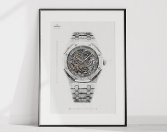 Audemars Piguet Royal Oak Double Balance Wheel Openworked, Ref. 15407ST.OO.1220ST.01 - digitally created technical drawing