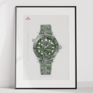 Omega Seamaster diver 300m, Ref. 210.32.42.20.10.001 - digitally created technical watch drawing