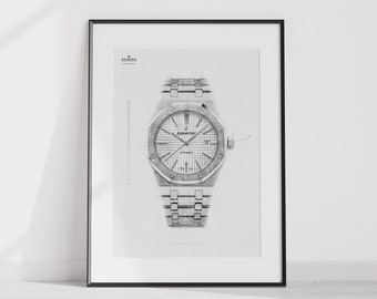 Audemars Piguet Royal Oak Ref. 15400ST.OO.1220ST.02 - digitally created technical drawing