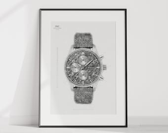 Reloj de piloto IWC cronógrafo edición "AMG", Ref. IW377903 - Dibujo técnico creado digitalmente