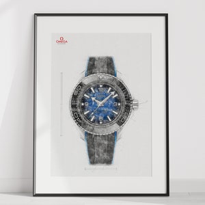 Omega Seamaster ultra profundo 6000m, ref. 215.32.46.21.03.001 - dibujo de reloj técnico creado digitalmente