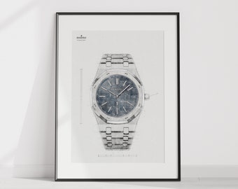 Audemars Piguet Royal Oak 'Jumbo' extra thin, Ref. 16202ST.OO.1240ST.01 - digitally created technical drawing