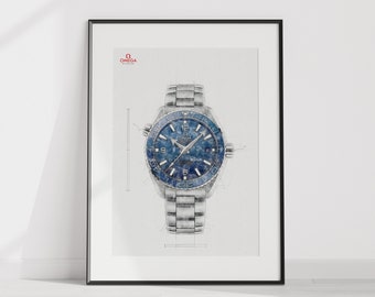 Omega Seamaster Planet Ocean 600m co-axial master chronometer, Ref. 215.30.44.21.03.001 - digitally created technical watch drawing