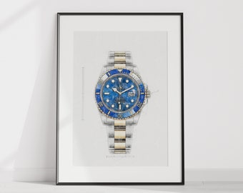Rolex two tone Submariner, Ref. 126613LB - digitally created technical watch print
