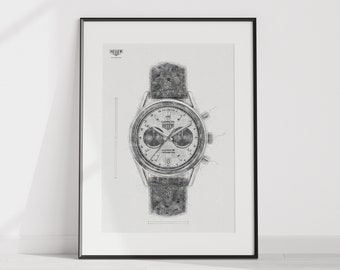 HEUER heritage chronograph Calibre 18, Ref. CAR221A.FC6353 - digitally created technical watch print