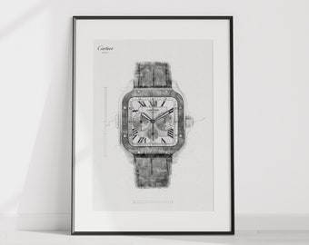Cartier Santos Ref. WSSA0017 - digitally created technical drawing