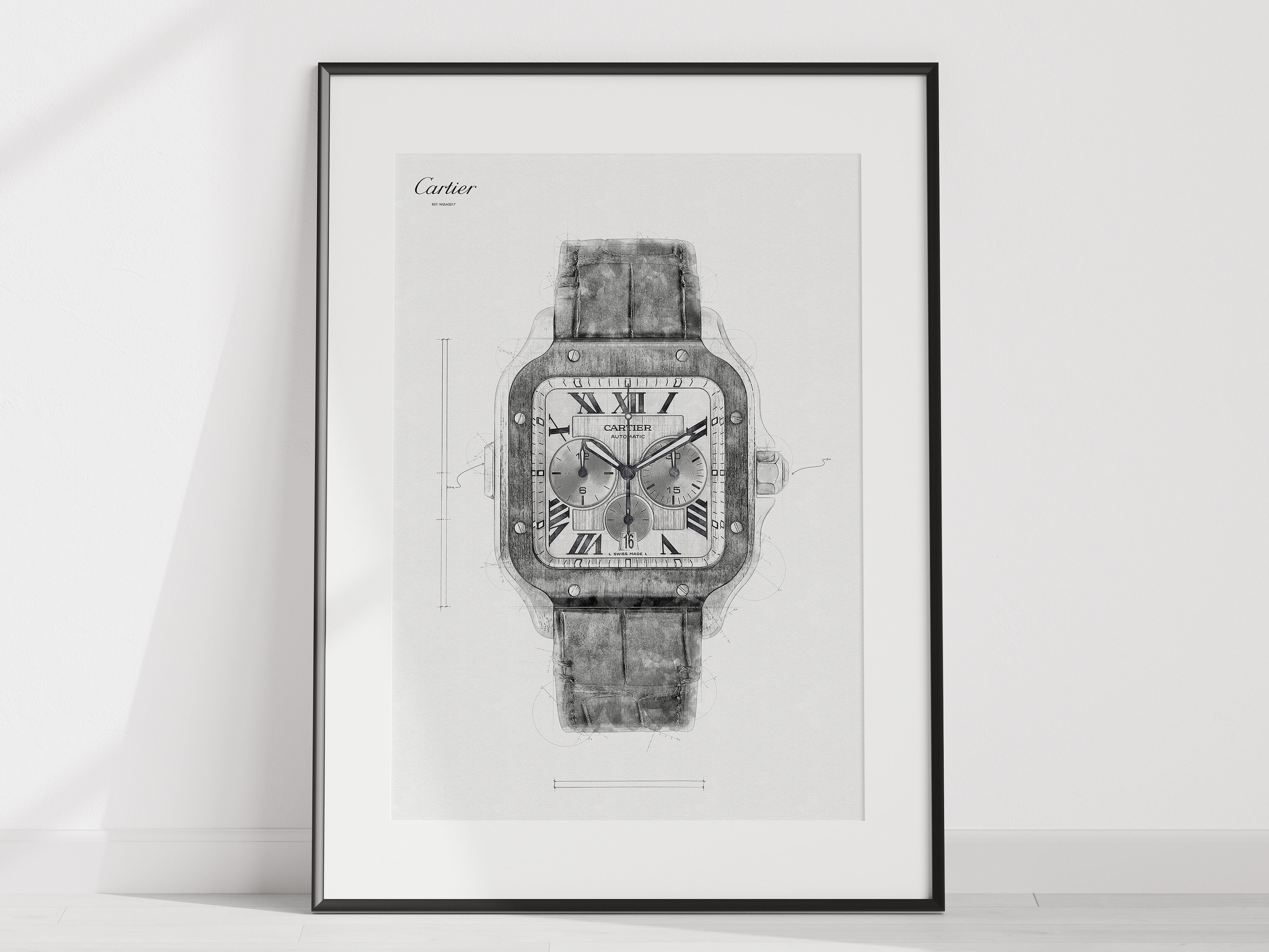 Cartier Santos Ref. WSSA0017 - Digitally Created Technical Drawing