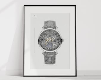 Vacheron Constantin Traditionelle, Complete calendar openface, Ref. 4020T/000R-B655 - digitally created technical drawing - watch print