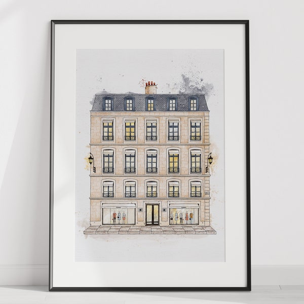 Chanel - Chanel fashion store façade poster - high-resolution digital watercolour