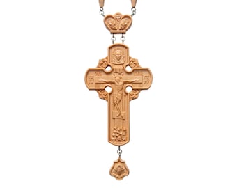 Wood Carved Pectoral Cross: Christian Bishop Award, 6.5" Pear Wood Crucifix