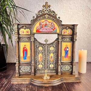 17.5&quot; Home Iconostasis Renaissance Style Wall-Table Prayer Corner Home Oratory Religious Wooden Icon Gift Saints Home Blessing