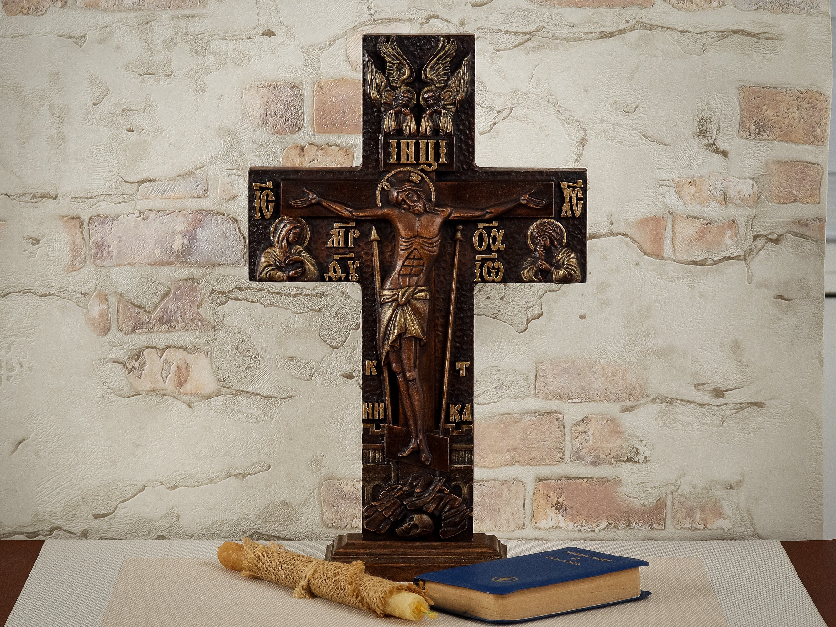 Wandtisch Kreuz 5 Kruzifix Holz geschnitzt Religiöses Kreuz