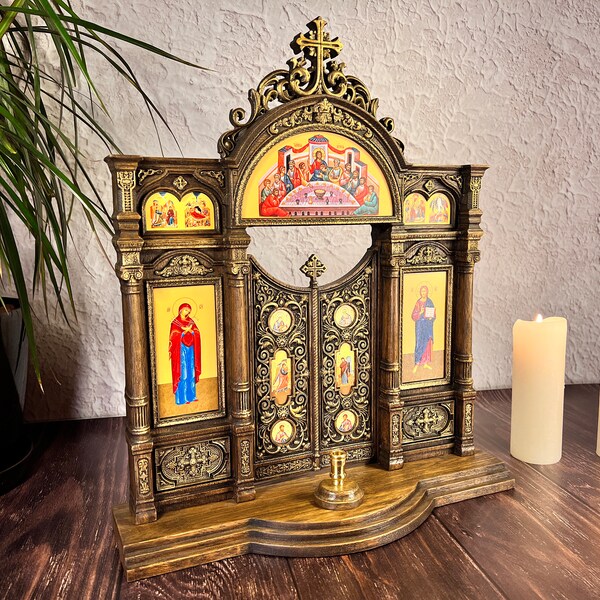 17.5" Home Iconostasis Renaissance Style Wall-Table Prayer Corner Home Oratory Religious Wooden Icon Gift Saints Home Blessing Wood Carving