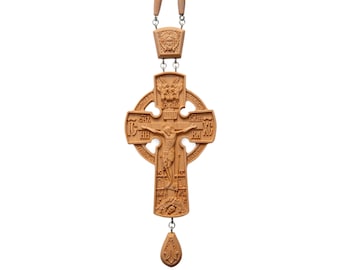 Wood Carved Pectoral Cross: 7" Pear Wood Crucifix