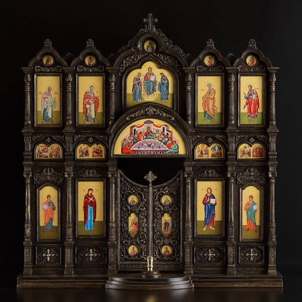 23" Home Iconostasis Renaissance Style Wall-Mounted And Table-Top Prayer Corner Home Oratory Religious Wooden Icon Gift Saints Home Blessing