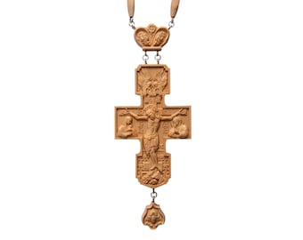 Cruz pectoral tallada en madera: regalo religioso cristiano para obispos (16,5 cm)