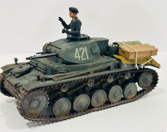 Tank Panzer German 1/35 Panzer II Scale Model WW2, with figure. Painted and weathered. Finished, Pro built, ready to ship.