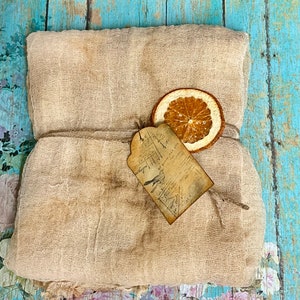 Primitive Coffee Dyed Cinnamon Rubbed Stained Grungy Cheesecloth Dried Orange Tag -2 Yards