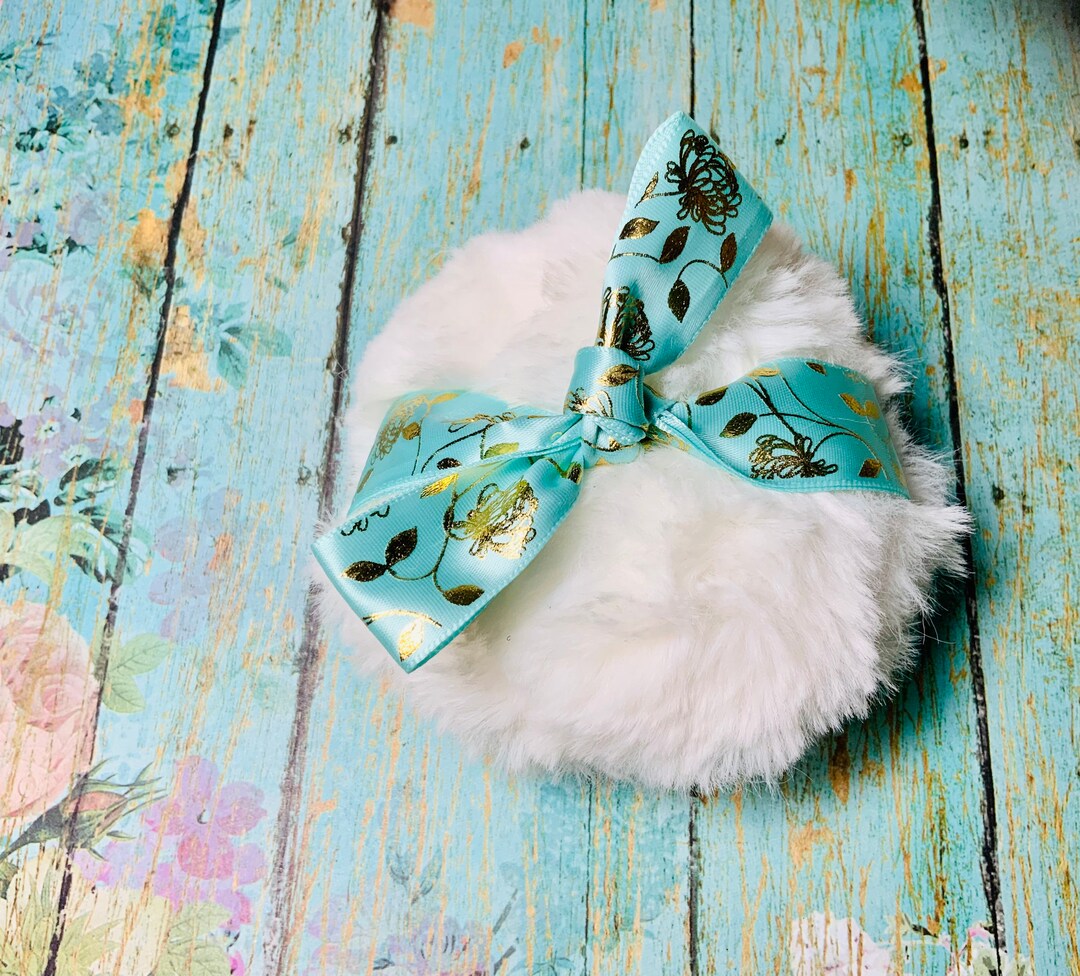 White Soft Luxury Dusting Powder Puff Blue/turquoise Gold Ribbon 4 Etsy