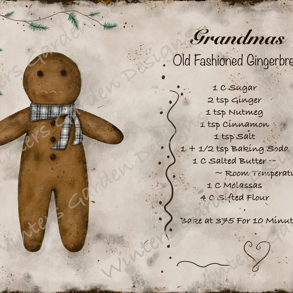 Vintage Grungy Primitive Winter Recipe Journal Scrapbooking 1 PDF Gingerbread Man